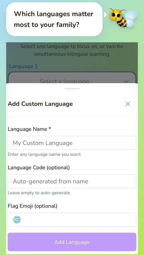 The Add Custom Language form
