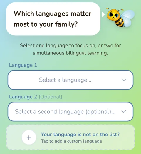 The language picker asking which languages matter most to your family
